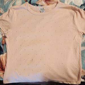 Pastel Pink Bejeweled Short Sleeve Shirt